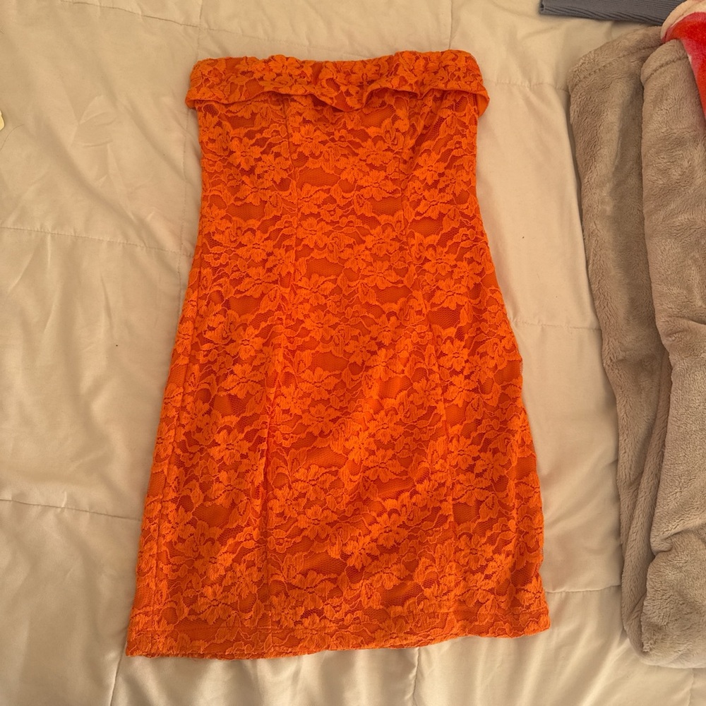 Hello Molly Vibrant Orange Strapless Dress